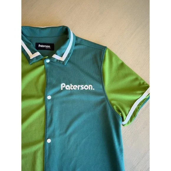 Paterson Men’s Courtside Teal & Green Short Sleeve Button‎ Up Snap Shirt Medium - Picture 7 of 16